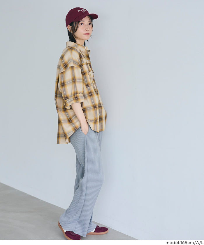 格紋慵懶寬鬆長袖襯衫