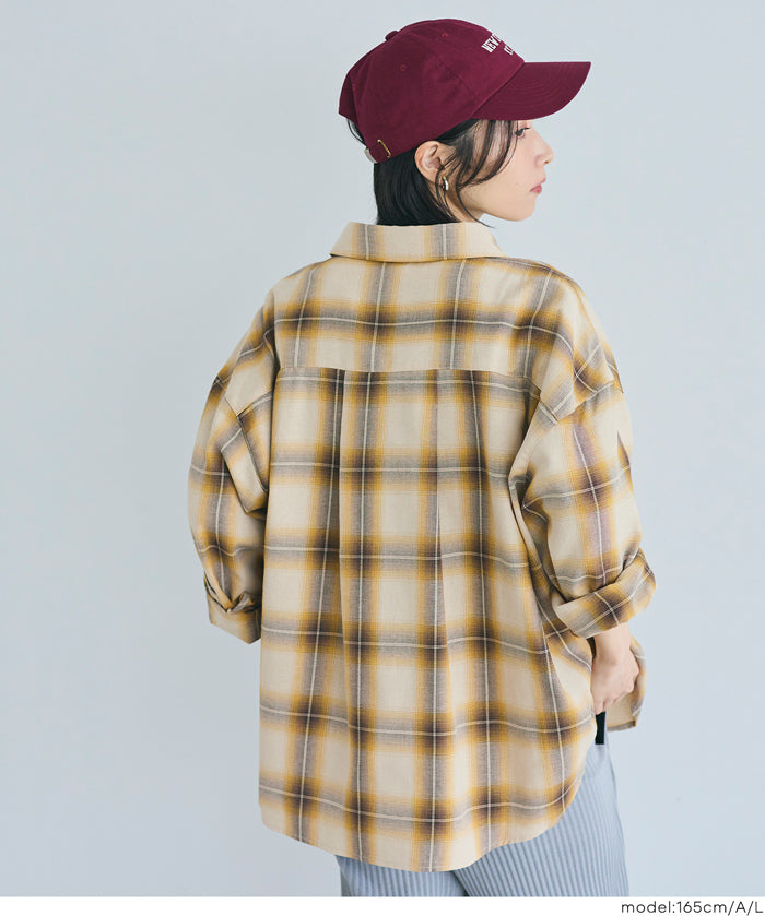 格紋慵懶寬鬆長袖襯衫