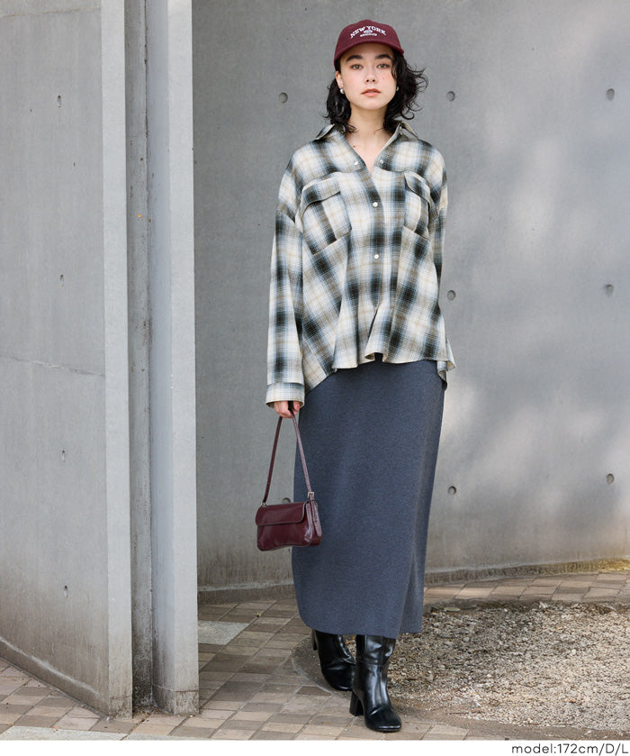 格紋慵懶寬鬆長袖襯衫