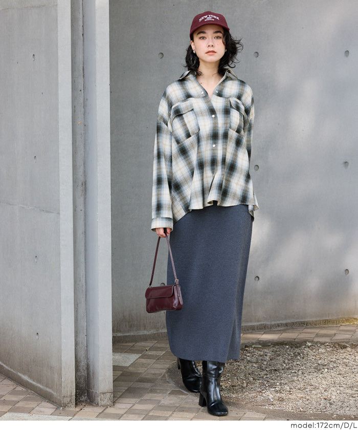 格紋慵懶寬鬆長袖襯衫