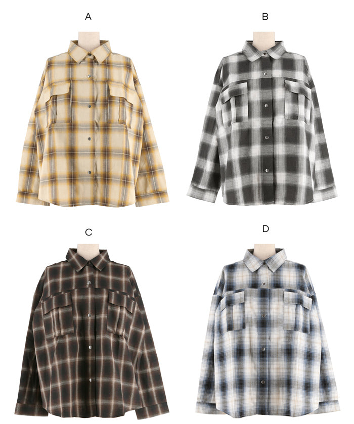 格紋慵懶寬鬆長袖襯衫