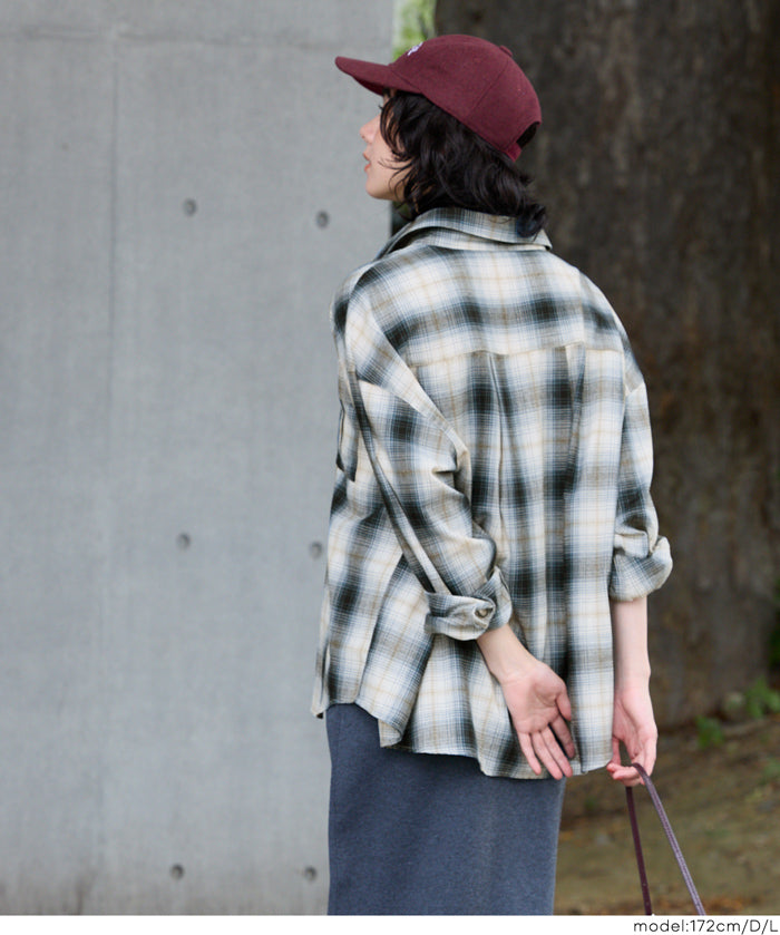 格紋慵懶寬鬆長袖襯衫