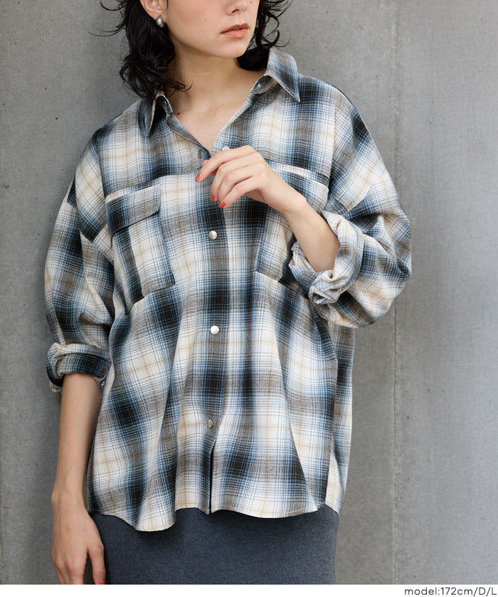 格紋慵懶寬鬆長袖襯衫
