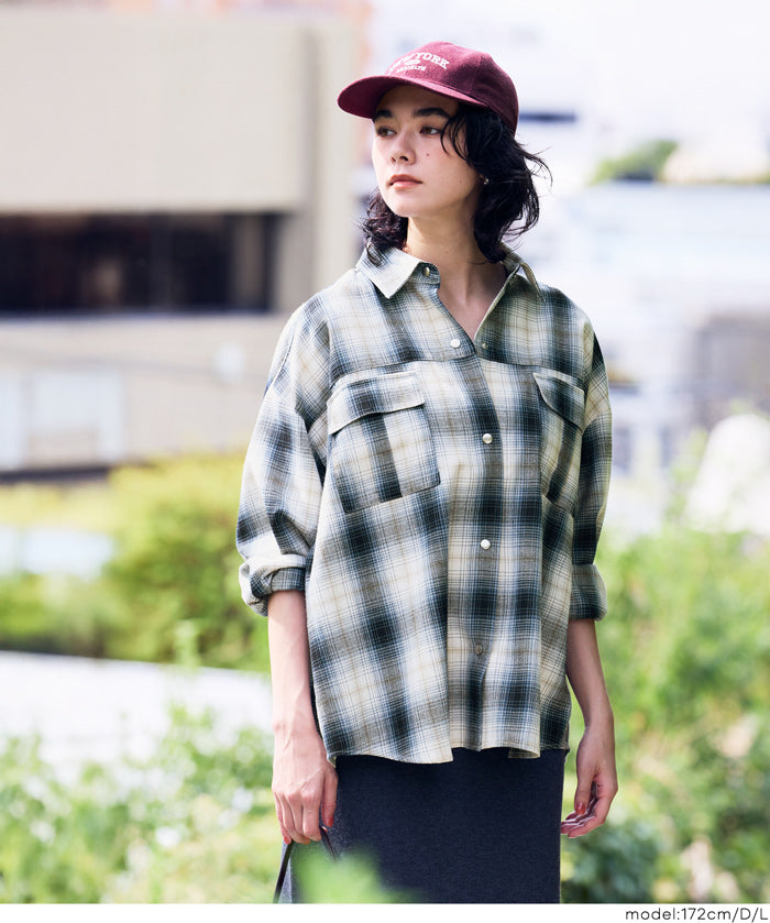 格紋慵懶寬鬆長袖襯衫
