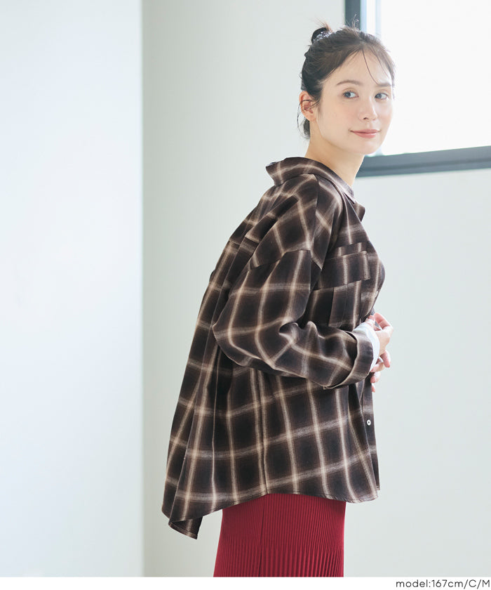 格紋慵懶寬鬆長袖襯衫