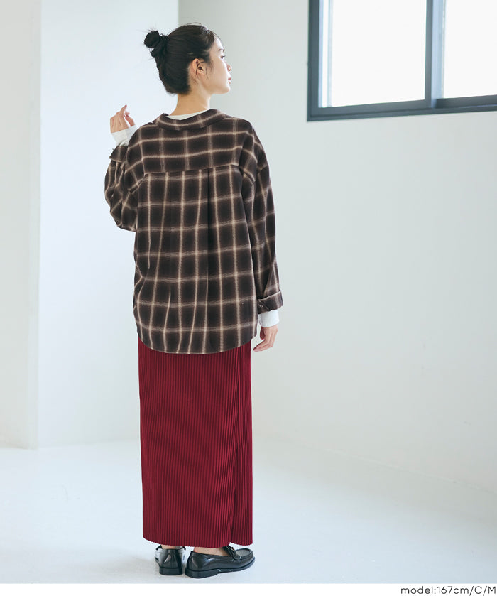 格紋慵懶寬鬆長袖襯衫