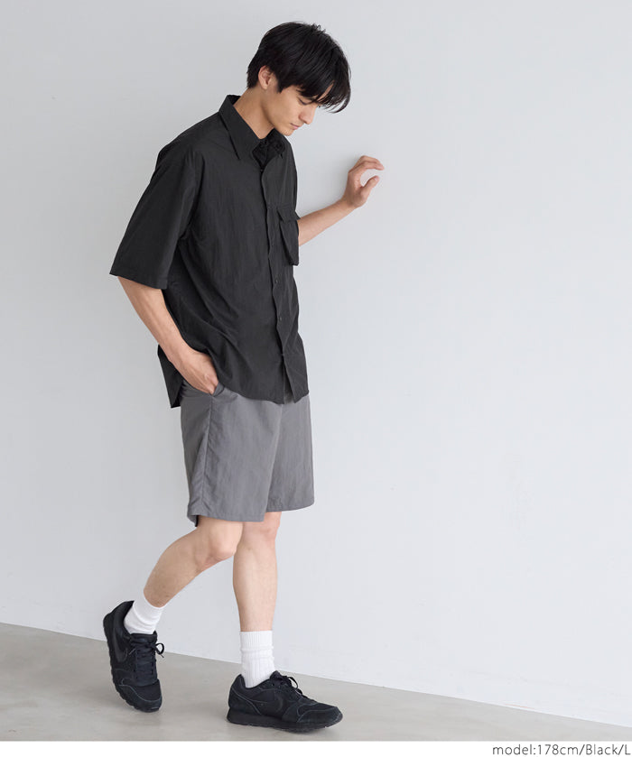 男裝尼龍工裝胸前口袋短袖襯衫
