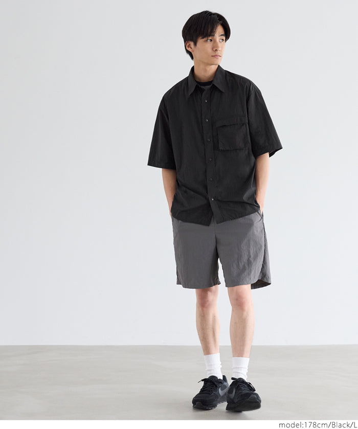 男裝尼龍工裝胸前口袋短袖襯衫