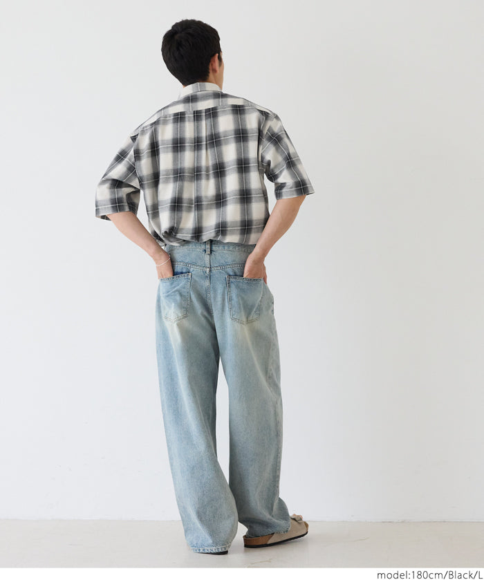 男裝格紋短袖襯衫