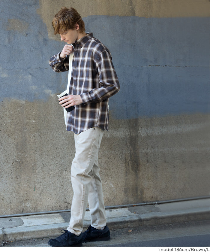 Men's thin plaid long-sleeved shirt, unisex 