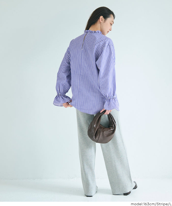Japanese style striped shirt with ruffles 