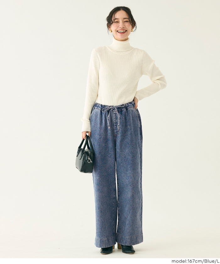 【保暖內刷毛】抽繩彈性牛仔褲