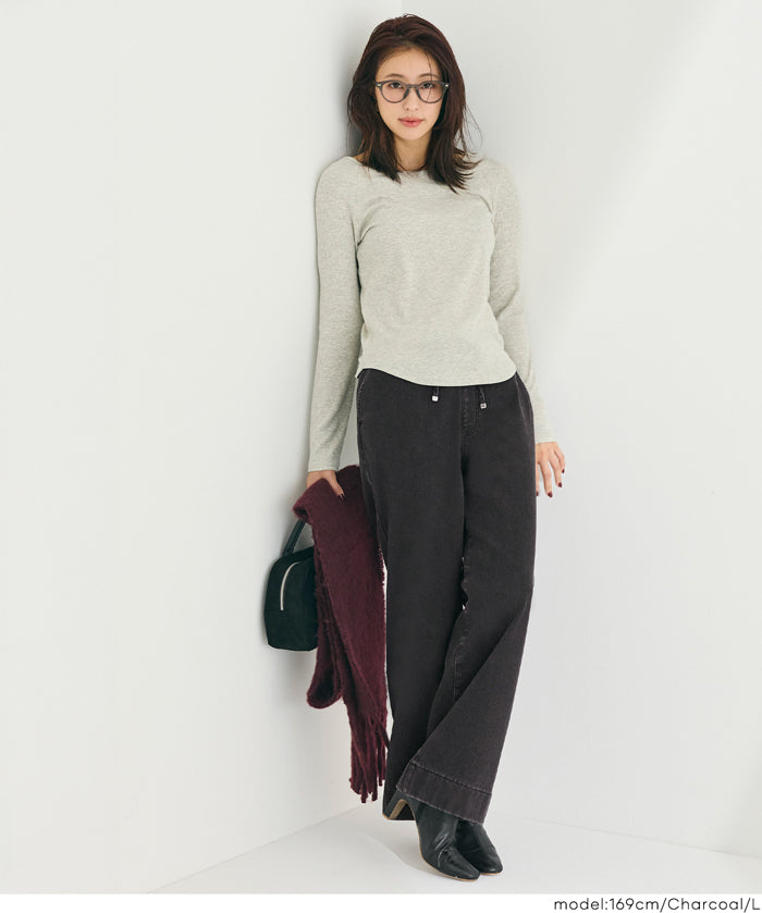 【保暖內刷毛】抽繩彈性牛仔褲