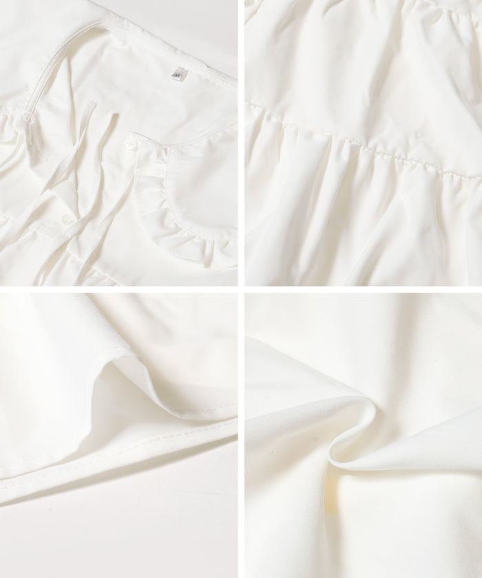 日系甜美荷葉邊翻領A字無袖襯衫