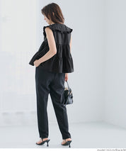 日系甜美荷葉邊翻領A字無袖襯衫