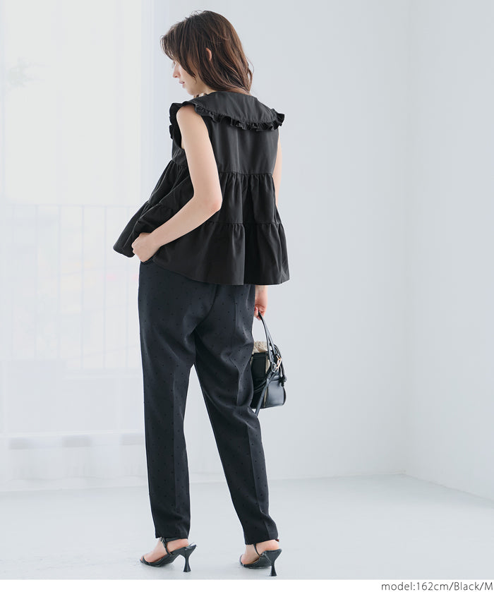 日系甜美荷葉邊翻領A字無袖襯衫