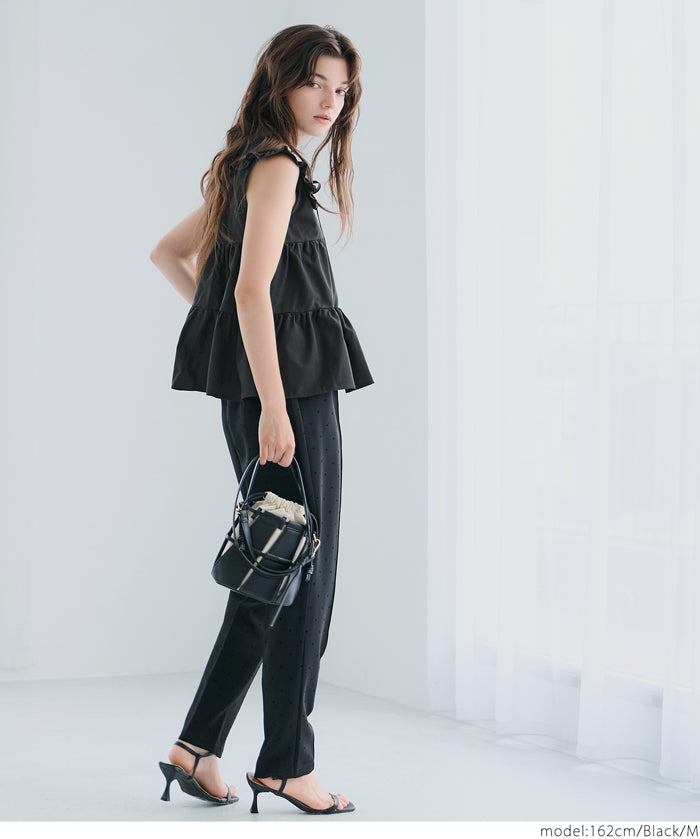 日系甜美荷葉邊翻領A字無袖襯衫