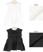 日系甜美荷葉邊翻領A字無袖襯衫