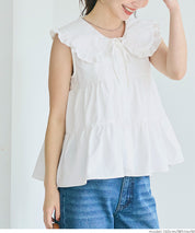 日系甜美荷葉邊翻領A字無袖襯衫