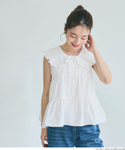 日系甜美荷葉邊翻領A字無袖襯衫