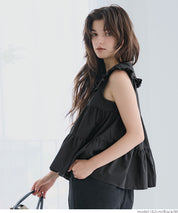 日系甜美荷葉邊翻領A字無袖襯衫