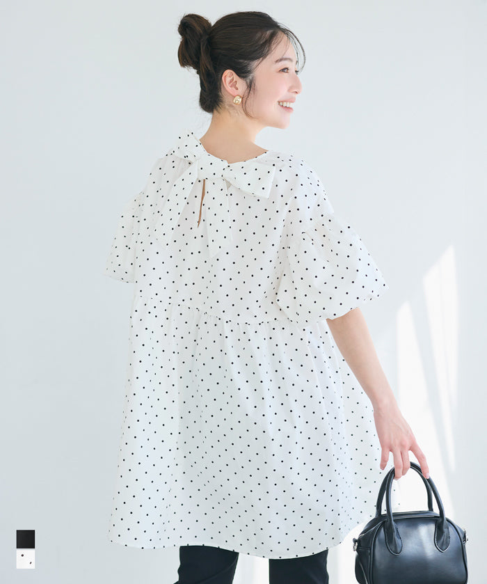 日系後蝴蝶結澎感迷你連衣裙