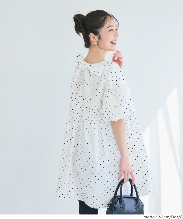 日系後蝴蝶結澎感迷你連衣裙