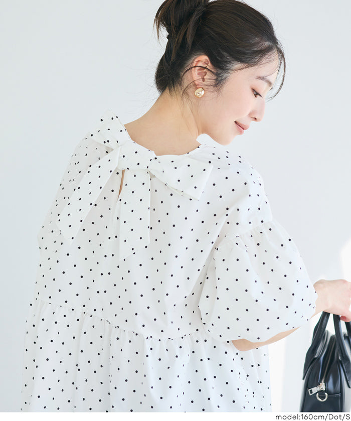 日系後蝴蝶結澎感迷你連衣裙