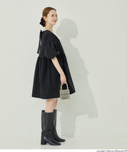 日系後蝴蝶結澎感迷你連衣裙