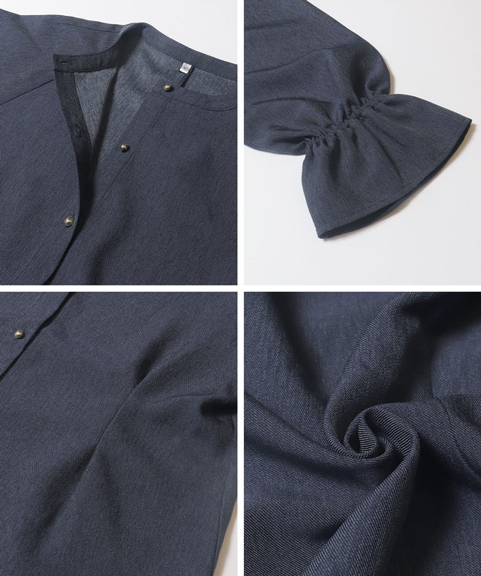 【可配套】單寧質感日系圓領金扣襯衫