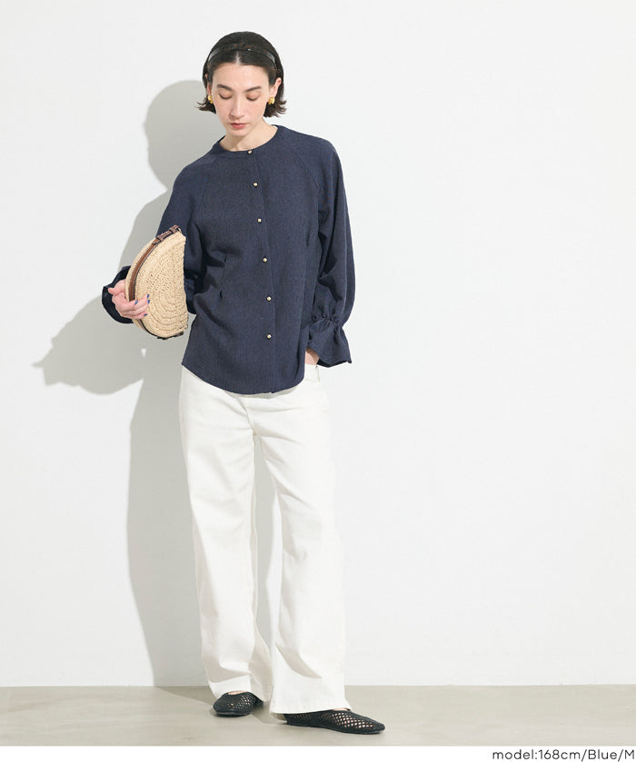 【可配套】單寧質感日系圓領金扣襯衫