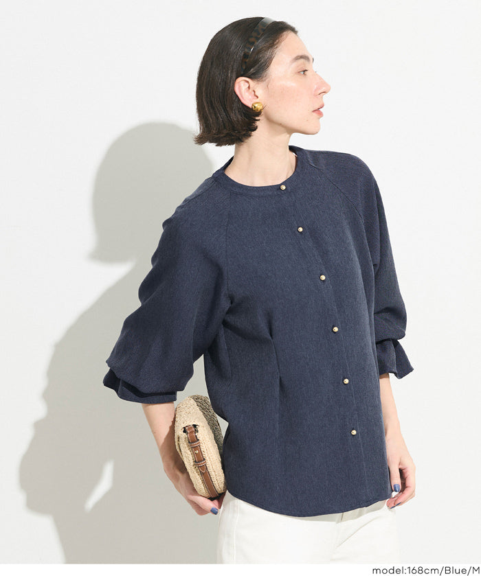 【可配套】單寧質感日系圓領金扣襯衫