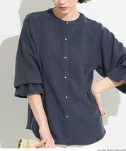 【可配套】單寧質感日系圓領金扣襯衫