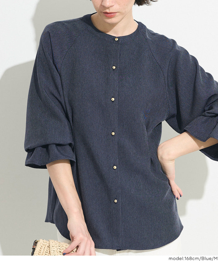 【可配套】單寧質感日系圓領金扣襯衫