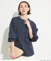 【可配套】單寧質感日系圓領金扣襯衫