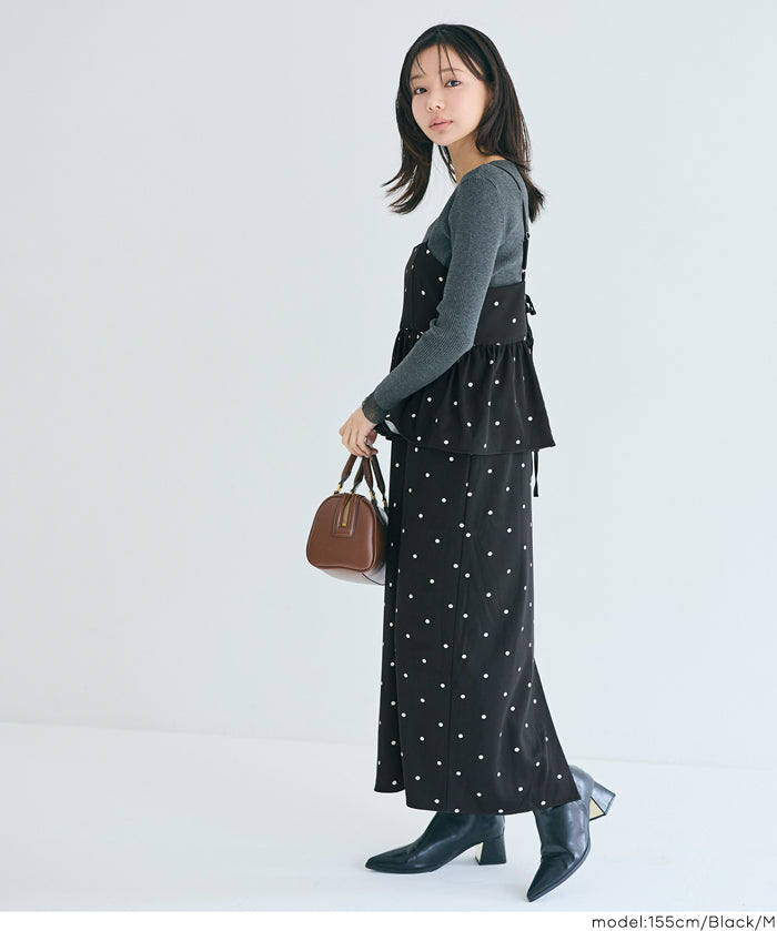 水玉點點細肩帶層次連衣裙