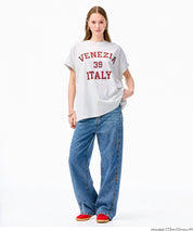 日系簡約LOGO法式袖短袖T恤 (Roll-up logo print big T-shirt)