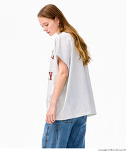 日系簡約LOGO法式袖短袖T恤 (Roll-up logo print big T-shirt)