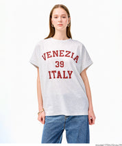 日系簡約LOGO法式袖短袖T恤 (Roll-up logo print big T-shirt)