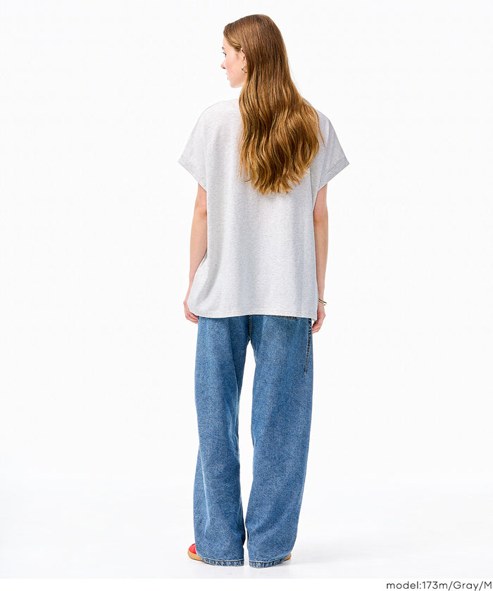 日系簡約LOGO法式袖短袖T恤 (Roll-up logo print big T-shirt)