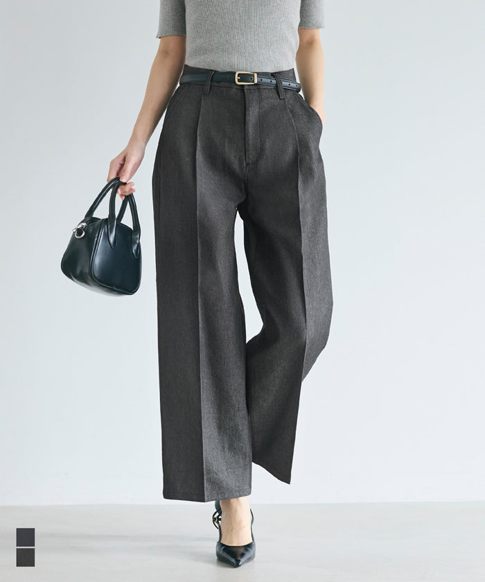 丹寧質感彈性闊腿褲