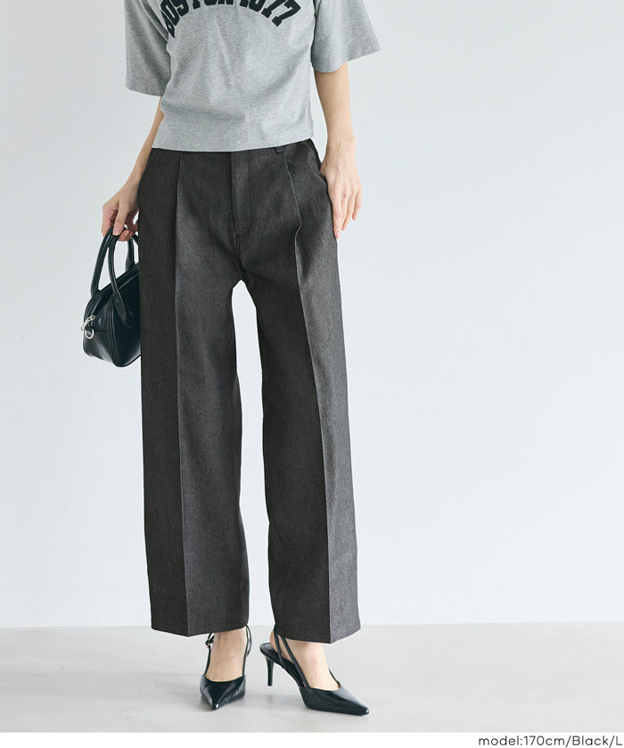 丹寧質感彈性闊腿褲