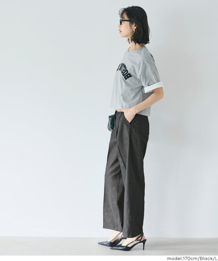 丹寧質感彈性闊腿褲