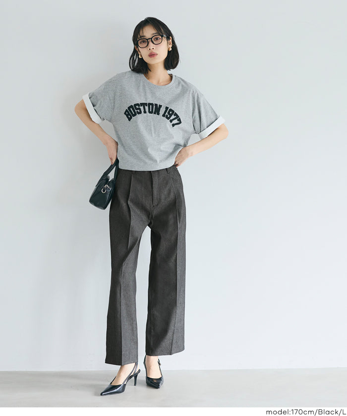 丹寧質感彈性闊腿褲