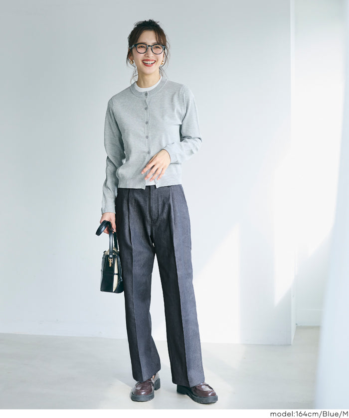 丹寧質感彈性闊腿褲