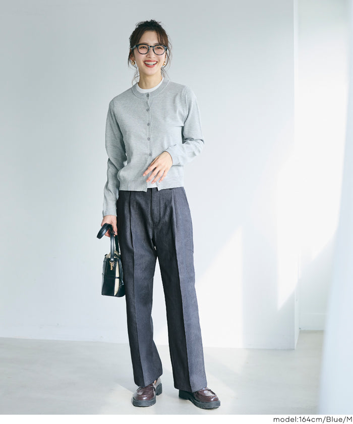 丹寧質感彈性闊腿褲