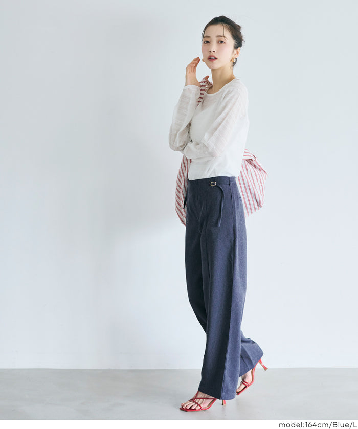 【可配套】單寧質感高腰西裝褲