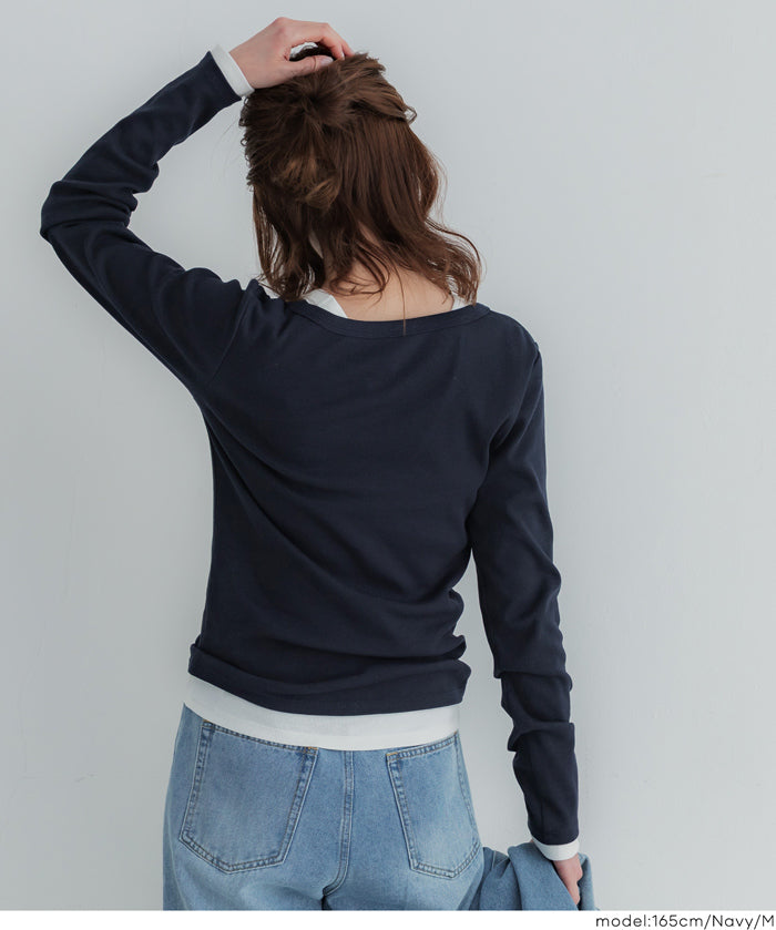 U領棉質長袖上衣