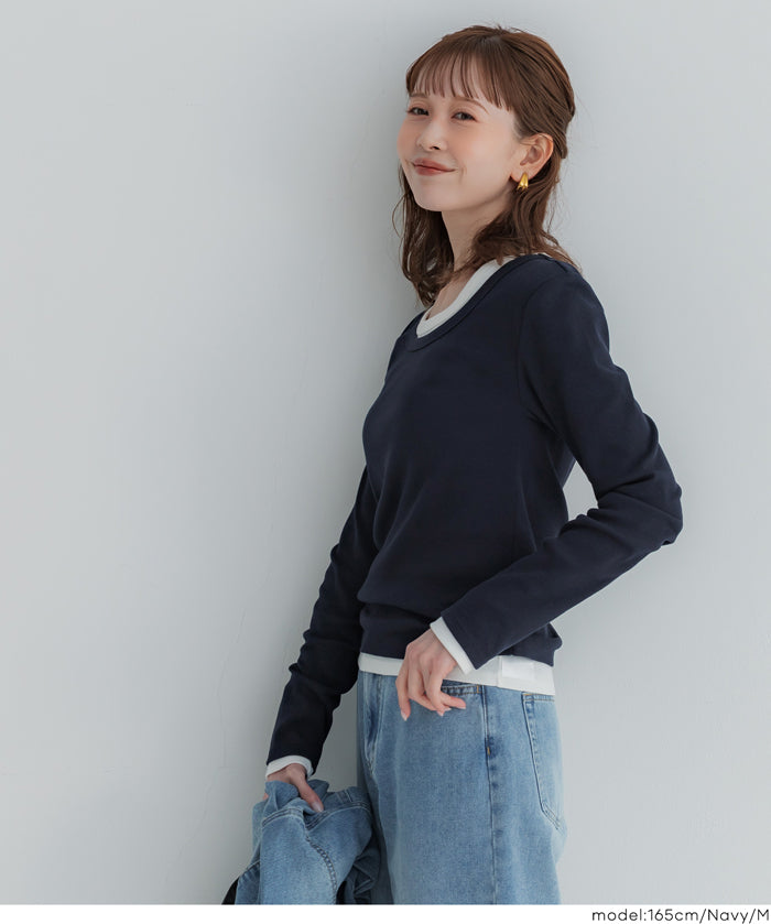 U領棉質長袖上衣