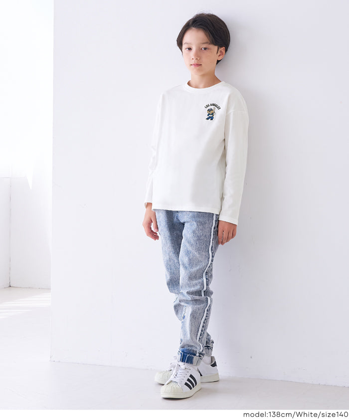 Kids' Baseball Bear Embroidered Cotton Long-Sleeved Top